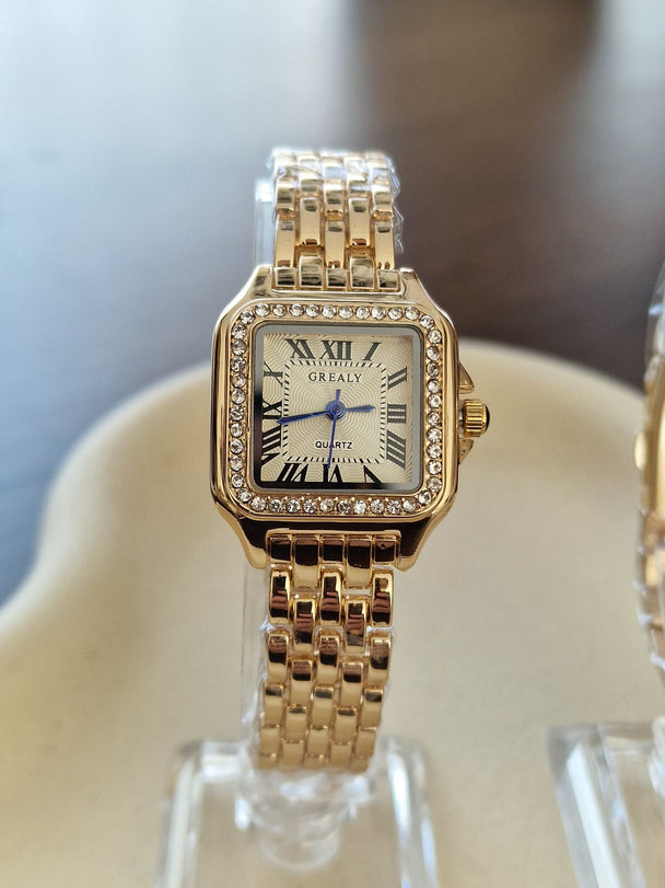 Quadratische Damenuhr, Quarz, wasserdicht, Zirkonia