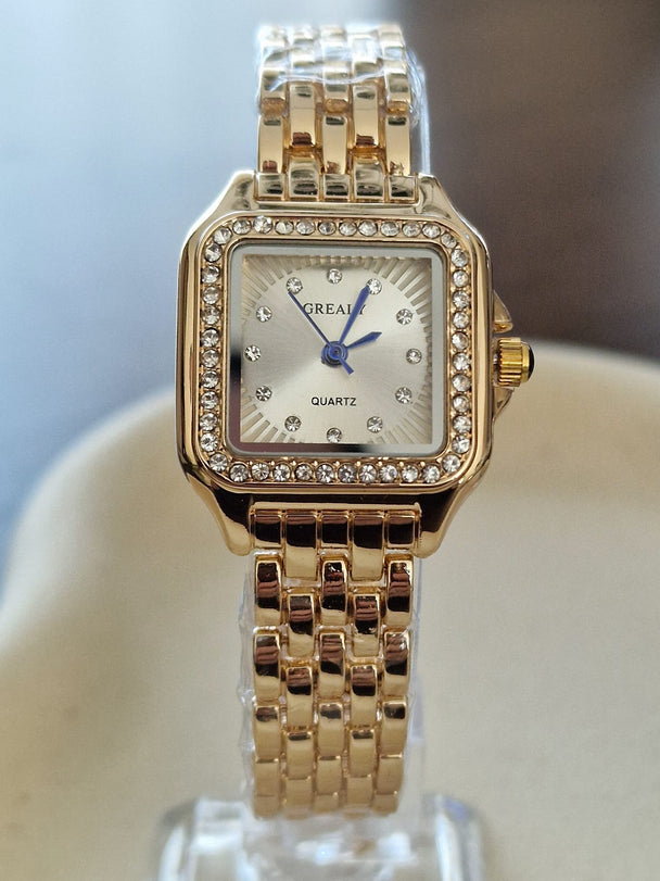 Quadratische Damenuhr, Quarz, wasserdicht, Zirkonia