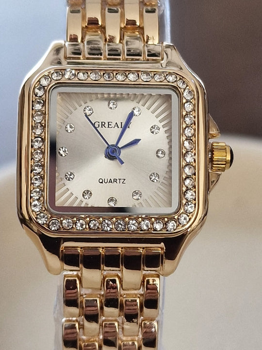 Quadratische Damenuhr, Quarz, wasserdicht, Zirkonia