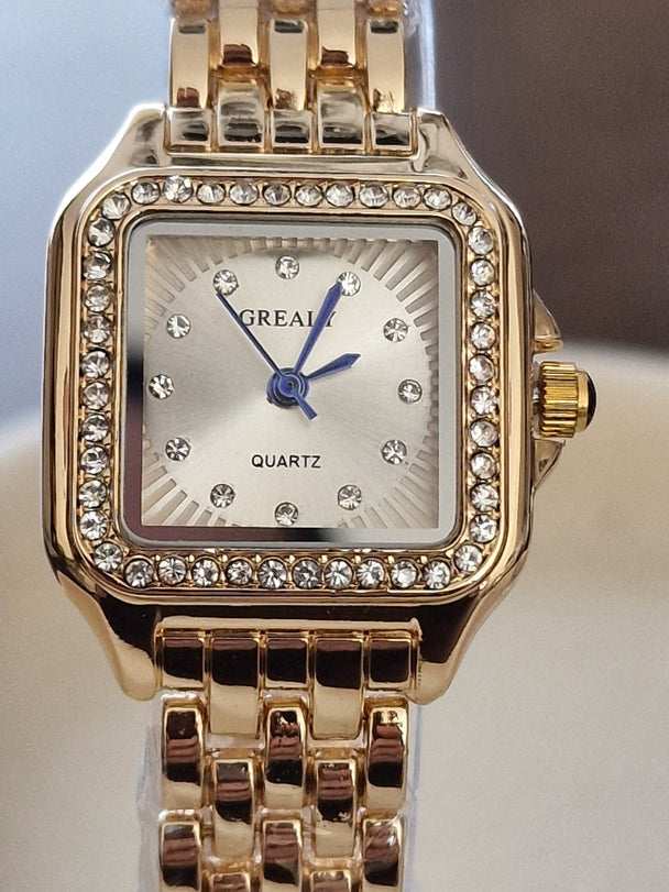 Quadratische Damenuhr, Quarz, wasserdicht, Zirkonia