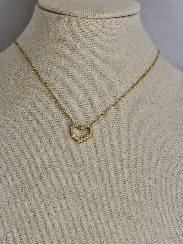 Gouden Hartjes Ketting 50cm Rondom Bezet met Zirkonia - 18K Verguld Dames