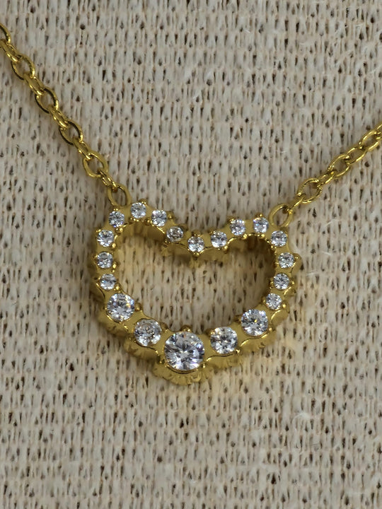 Gouden Hartjes Ketting 50cm Rondom Bezet met Zirkonia - 18K Verguld Dames