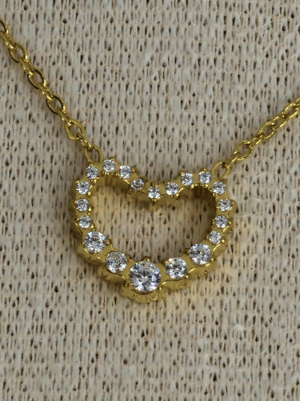 Gouden Hartjes Ketting 50cm Rondom Bezet met Zirkonia - 18K Verguld Dames