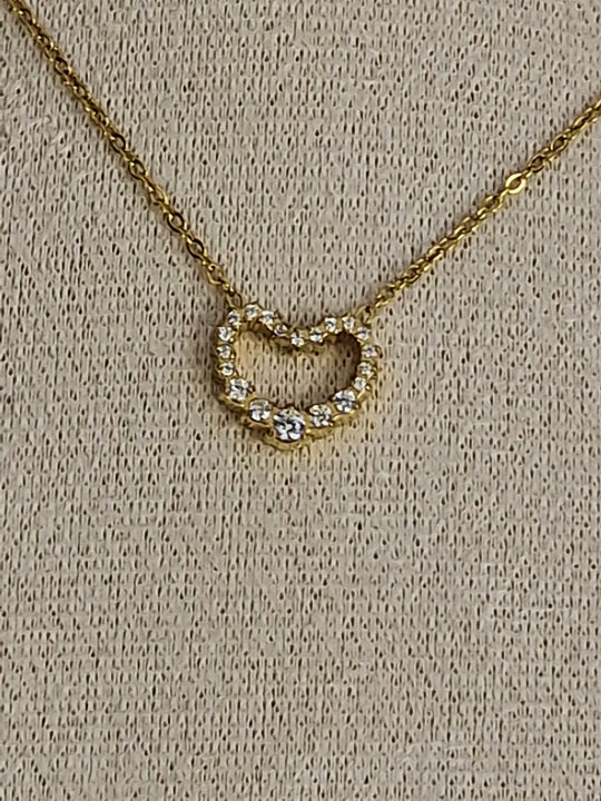 Gouden Hartjes Ketting 50cm Rondom Bezet met Zirkonia - 18K Verguld Dames