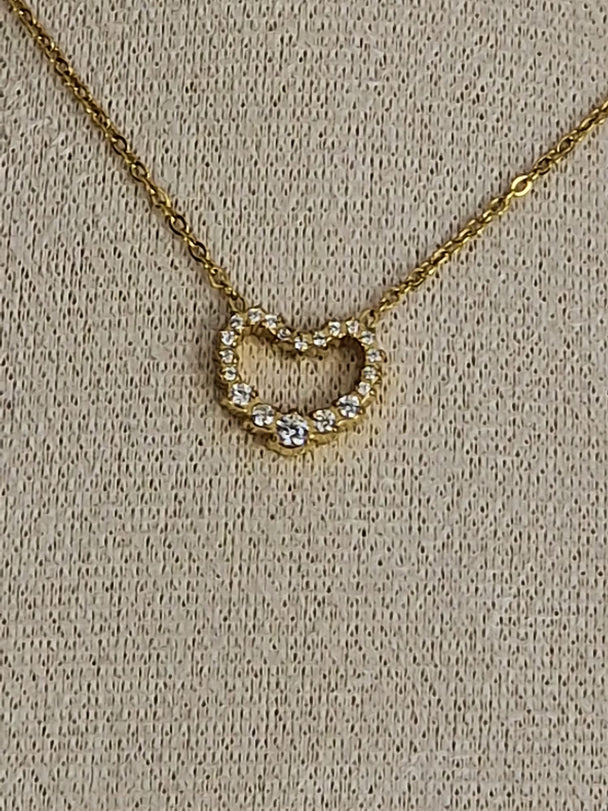 Gouden Hartjes Ketting 50cm Rondom Bezet met Zirkonia - 18K Verguld Dames