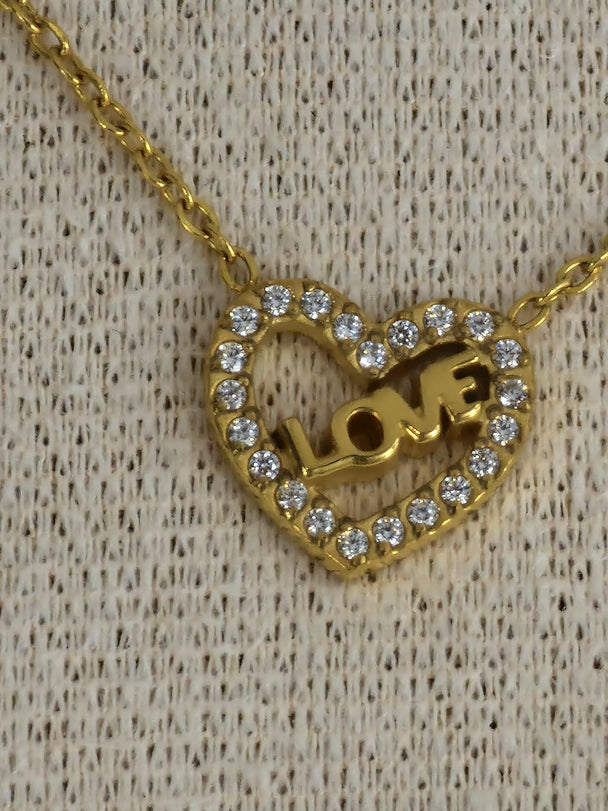 Gouden LOVE Hartjes Ketting 50cm met Zirkonia - 18K Verguld Dames