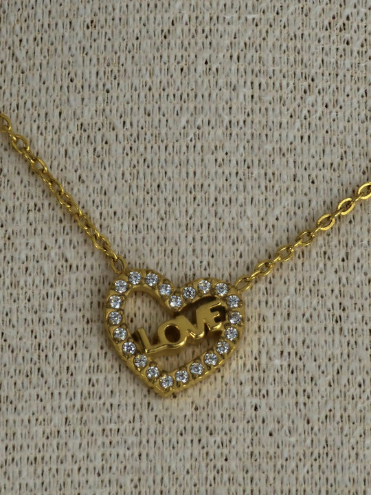 Gouden LOVE Hartjes Ketting 50cm met Zirkonia - 18K Verguld Dames