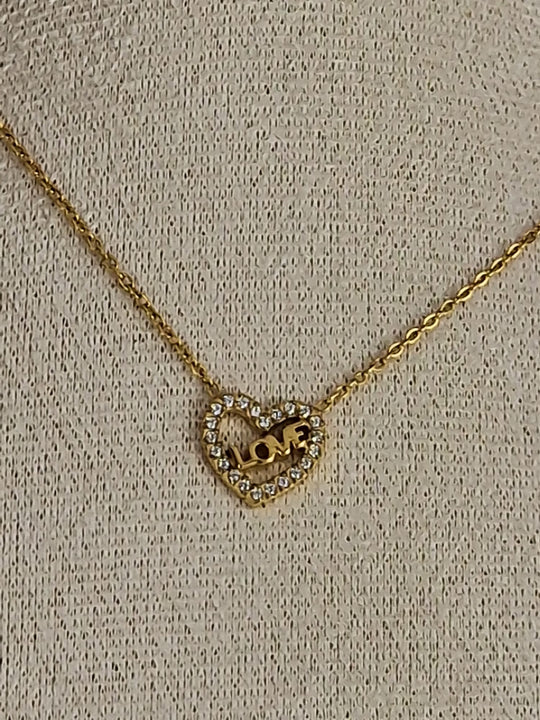 Gouden LOVE Hartjes Ketting 50cm met Zirkonia - 18K Verguld Dames