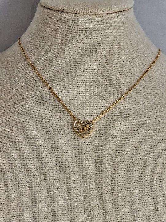 Gouden LOVE Hartjes Ketting 50cm met Zirkonia - 18K Verguld Dames