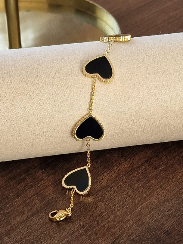 Hartjes Armband Zwart Emaille