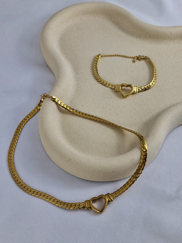 Gouden Hartjes Ketting en Armband Set
