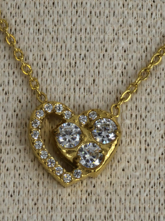 Gouden Hartjes Ketting 50cm met Zirkonia - 18K Verguld Dames