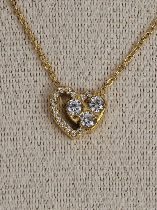 Gouden Hartjes Ketting 50cm met Zirkonia - 18K Verguld Dames