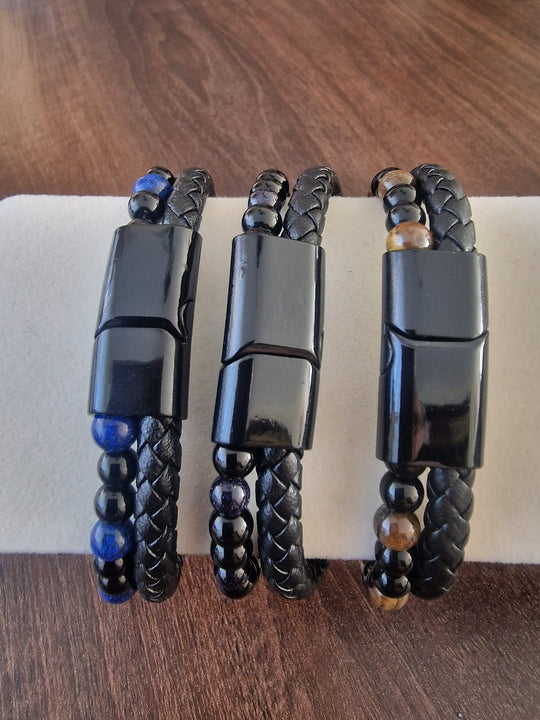 2-Dubbele Zijdige Heren Armband met Kraal