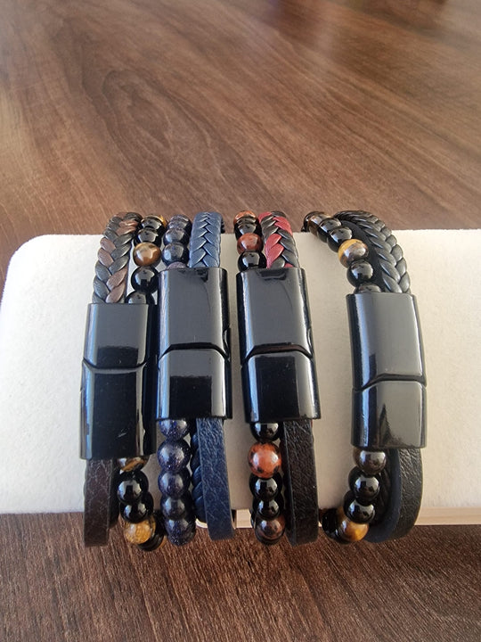 2-Dubbele Zijdige Heren Armband met Kraal