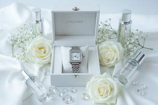 Horloge in luxe doos met bloemen en kristallen