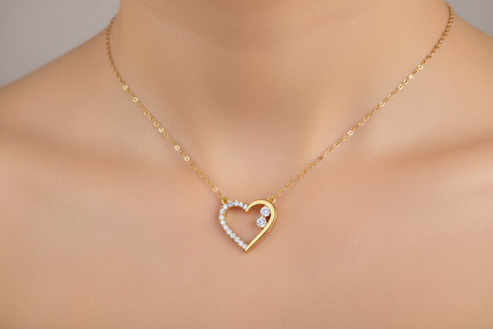 Gouden Hartjes Ketting 50cm met Zirkonia - 18K Verguld Dames