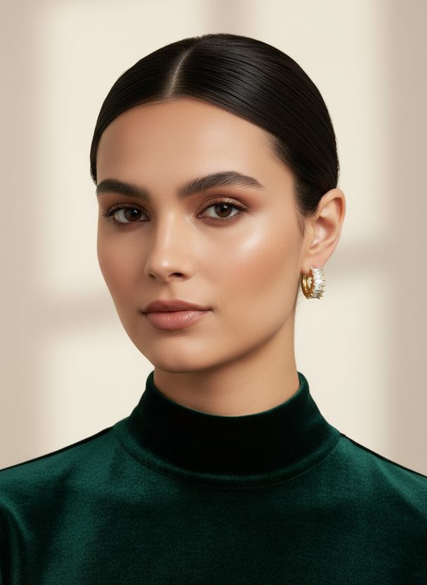 Elegante Creolen mit Zirkonia-Stein – 18 Karat vergoldet – Gold &amp; Silber