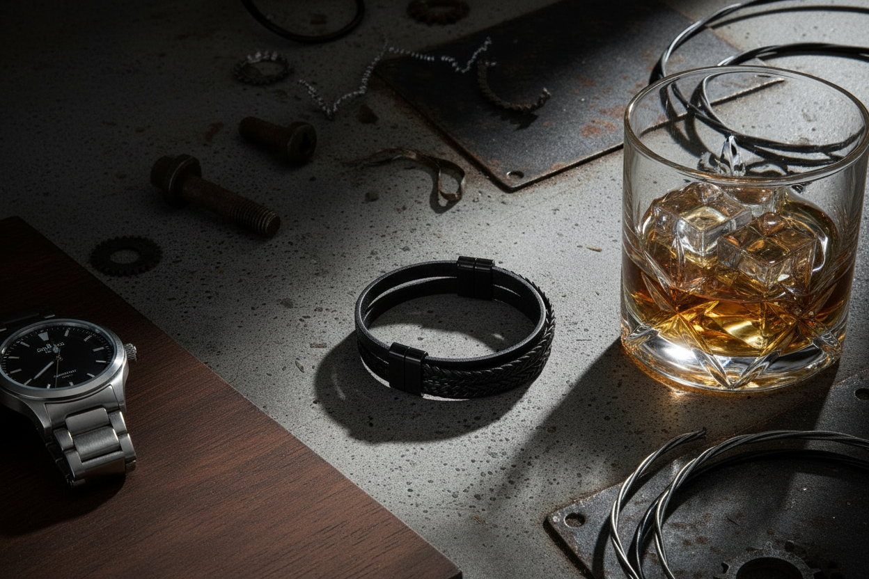 Heren Armband Zwart Leer Triple - Stoere leren armband voor heren