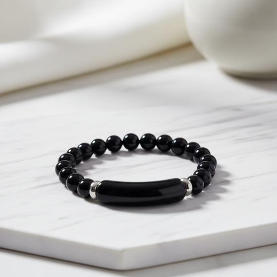 Zwarte agaat armband natuursteen luxe product fotografie