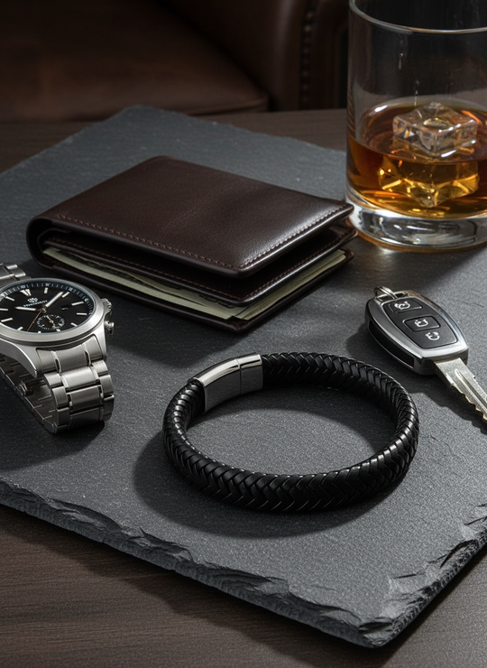 Heren Armband Zwart Leer