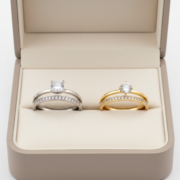 Beide kleuren dubbele ring sets in luxe sieradendoos