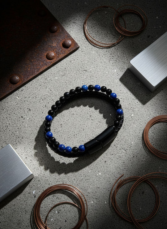 Heren Armband Blauw Leer
