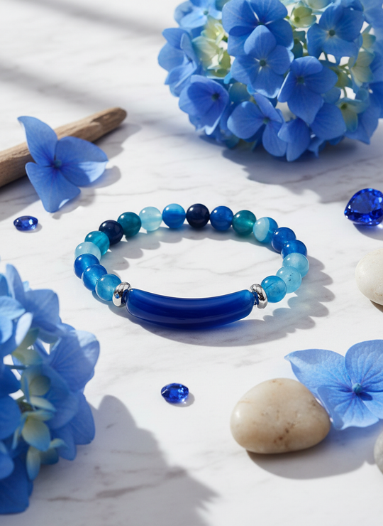 Blauwe Gestreepte Agaat Armband