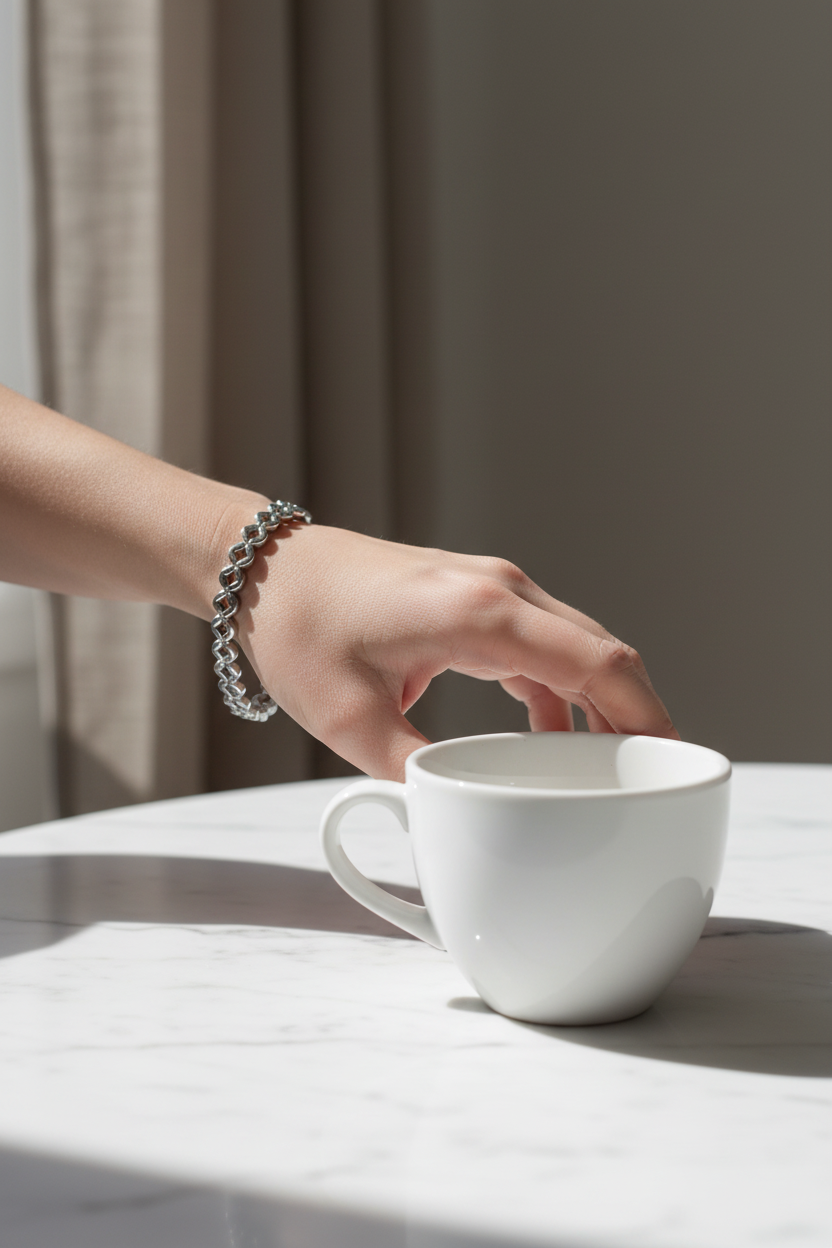 Lifestyle shot zilveren armband modern interieur