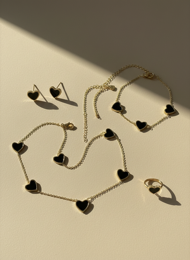 Hartjes Set Zwart Goud 3-Delig