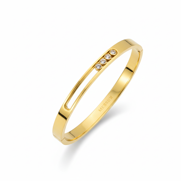Gouden bangle armband 3 zirkonia studio