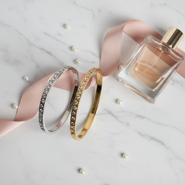 Bangle armband driehoek motief flat lay luxe