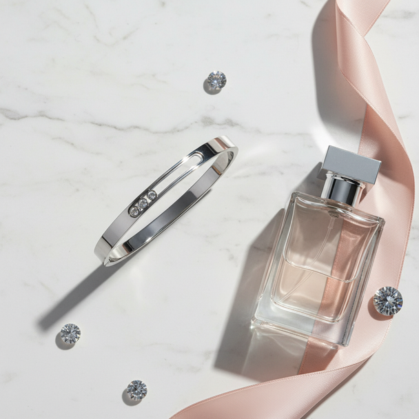 Zilveren bangle armband 3 zirkonia flat lay