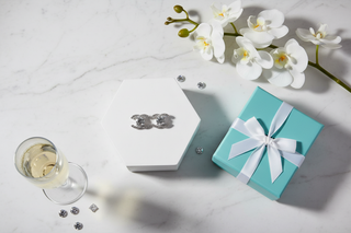 Oorknopjes moissanite luxe styling - Tiffany blue en orchideeën