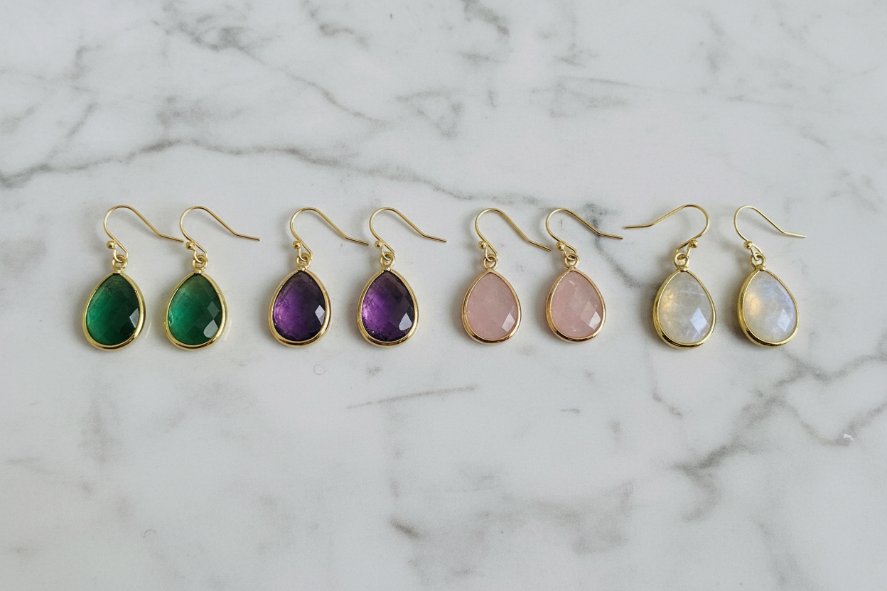 Druppel oorbellen alle 4 kleuren - groen paars roze wit