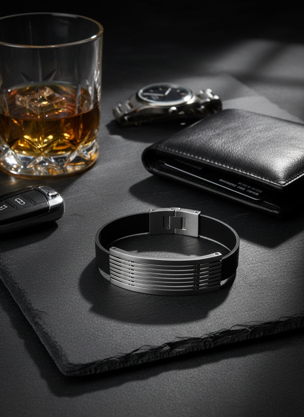 Heren Armband Rubber Staal