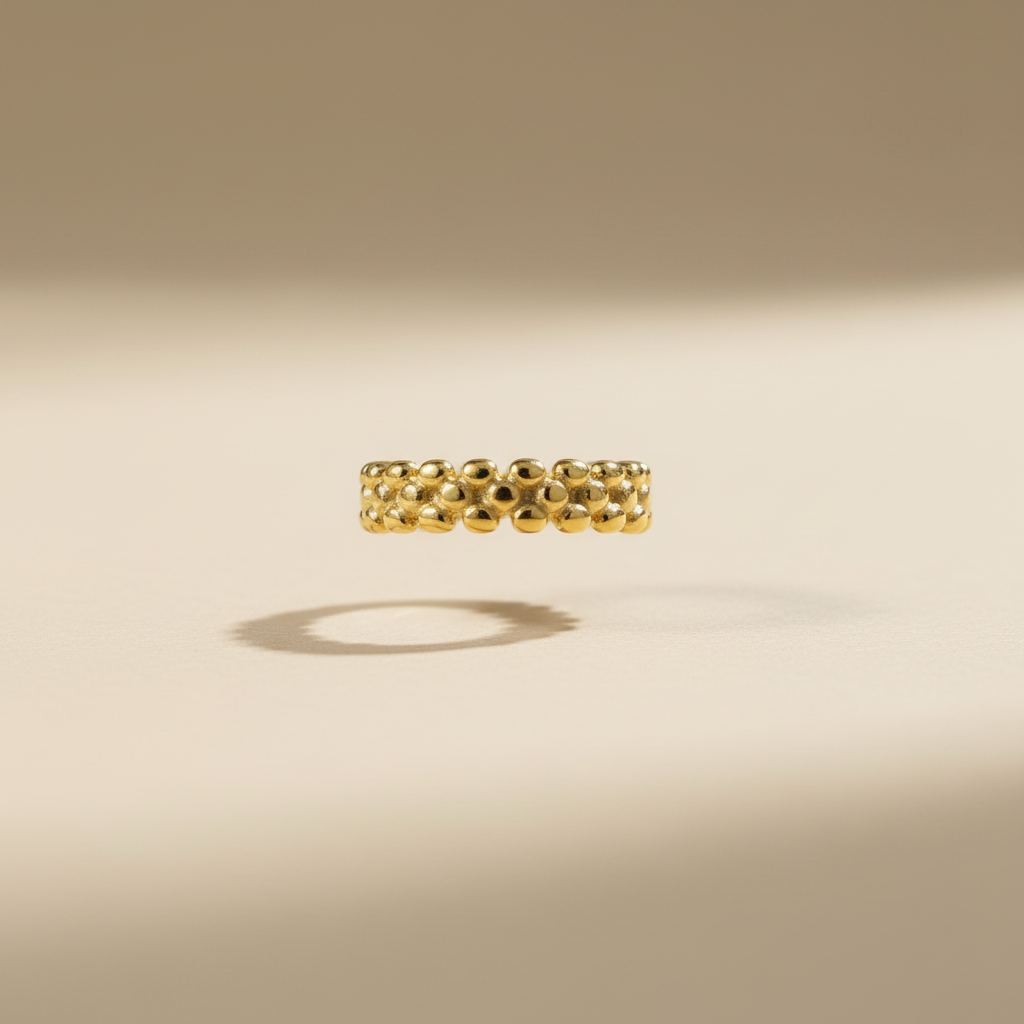 Zwevende dubbele bolletjesring goud