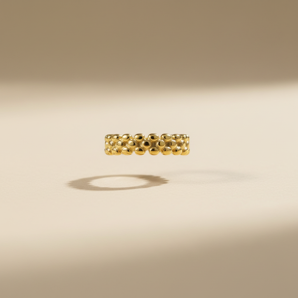 Zwevende dubbele bolletjesring goud