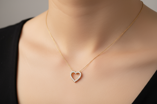 Gouden Hartjes Ketting 50cm Rondom Bezet met Zirkonia - 18K Verguld Dames