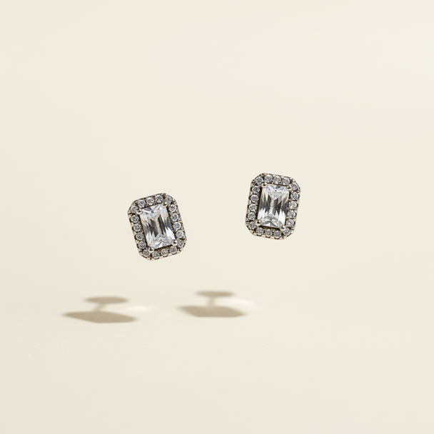 Baguette oorknopjes zilver 925 zwevend