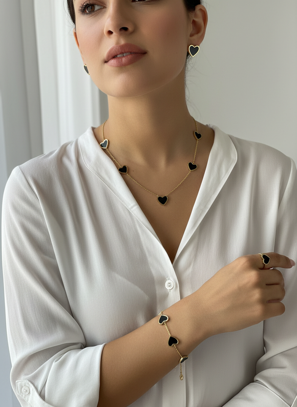 Hartjes Set Zwart Goud 3-Delig