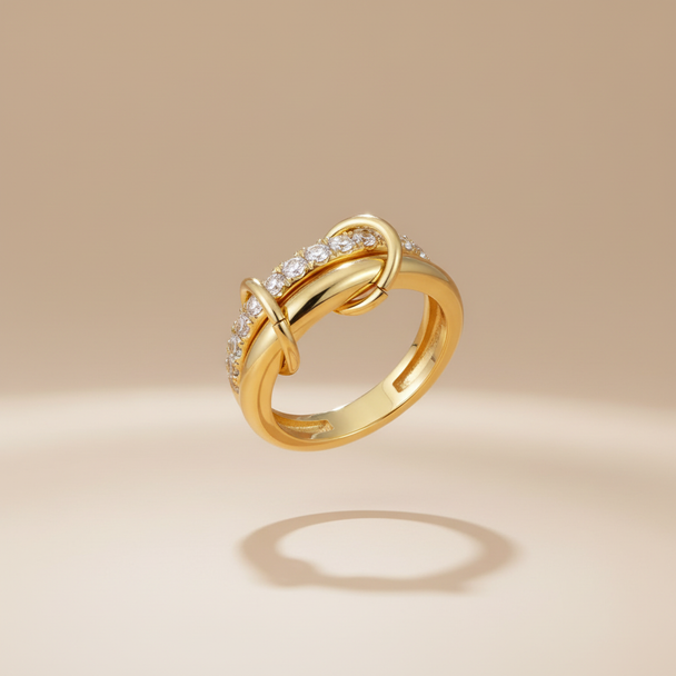 Zwevende dubbele ring set goud met zirkonia