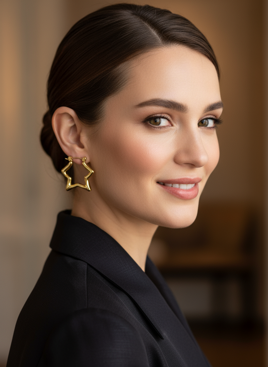 Retro-Stern-Creolen – 18 Karat vergoldet – goldfarben