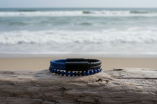 Heren Armband Blauw Leer - Elegante leren armband voor heren