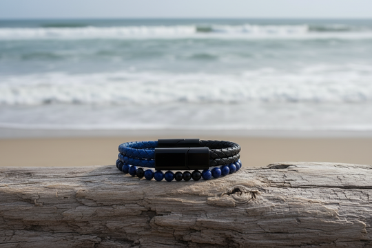 Heren Armband Blauw Leer - Elegante leren armband voor heren