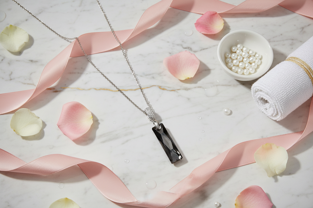 Zwarte kristal ketting creatieve styling met marmer en goud