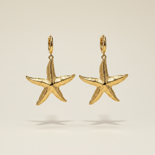 Gouden zeester creool oorbellen zwevend - paar