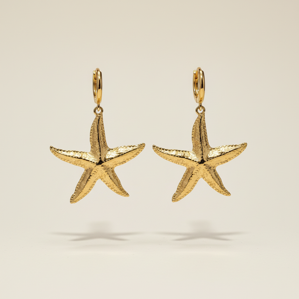 Gouden zeester creool oorbellen zwevend - paar