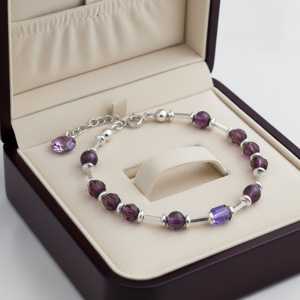 Amethist hematiet armband in luxe sieradendoos