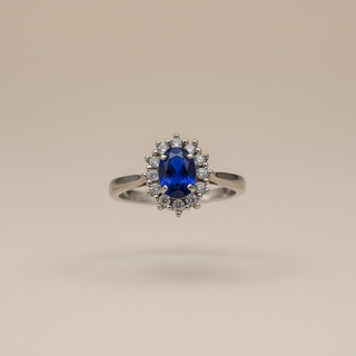 Zwevende Lady Diana ring zilver blauwe saffier